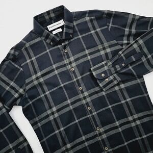 Mizzen Main Long Sleeve Shirt Mens Large Black Plaid Button Down Trim Fit Preppy